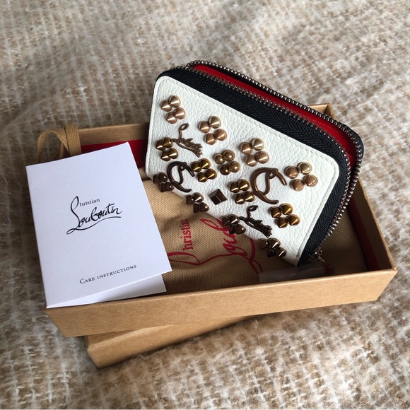 Christian Louboutin Panettone White Leather Stud Small Coin Purse Wallet - Picture 6 of 15